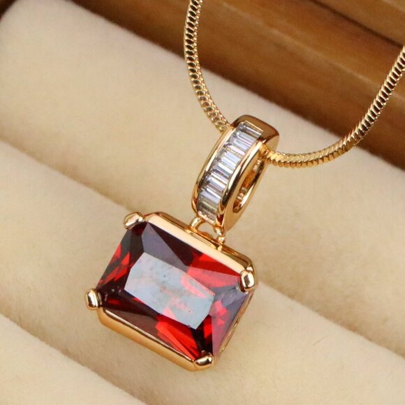 "Elegant Red Gemstone Pendant with Gold Plated Brass Frame, XPPT1775 - Picture 1 of 13
